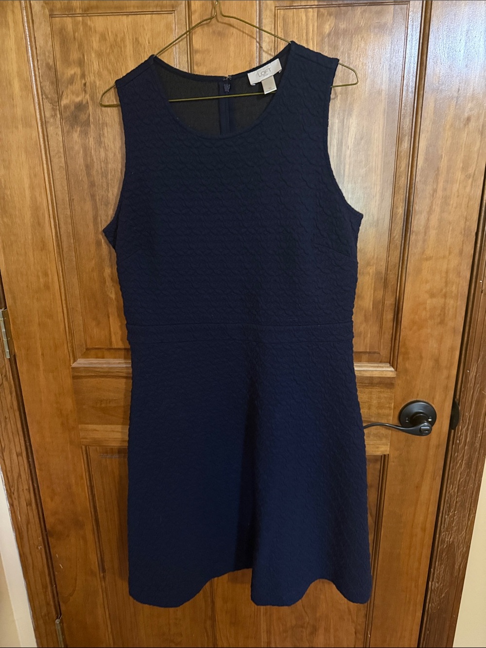 LOFT Navy Textured Sleeveless Fit-and-Flare Mini Dress